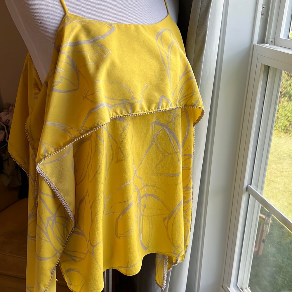 EUC Halston Heritage Popover Floral Print Sunshine Yellow Camisole Blouse - XL - Picture 3 of 17
